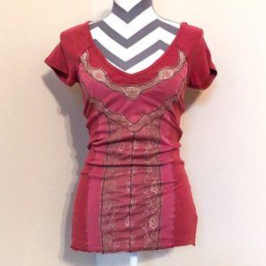 Free People Dark Rose Deep V-Neck Knit Top Size M